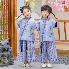 Men and Women's New Chinese Style Class Uniforms for Primary School Summer Short Sleeve Hanfu Sets for the Dragon Boat Festival Ancient Costume Performance Clothes Sibling Set