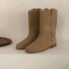Zhao Lusiと同じスタイルのウエスタン カウボーイ ブーツ レディース スエード スリーブ ショート ブーツ 万能マーティン ブーツ HOWUS ブーツ 2025