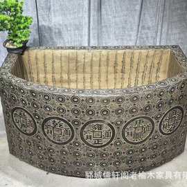 青石元宝缸雕刻大理石水缸青石半圆石缸户外仿古老石器青石石缸