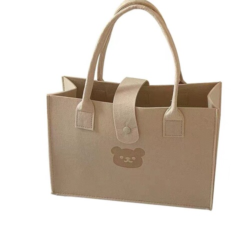 Bear Felt Bag Handbag Women's Travel Shoulder Shopping Bag Tote Bag Cartoon Lunch Box Large Capacity Bag LOGO