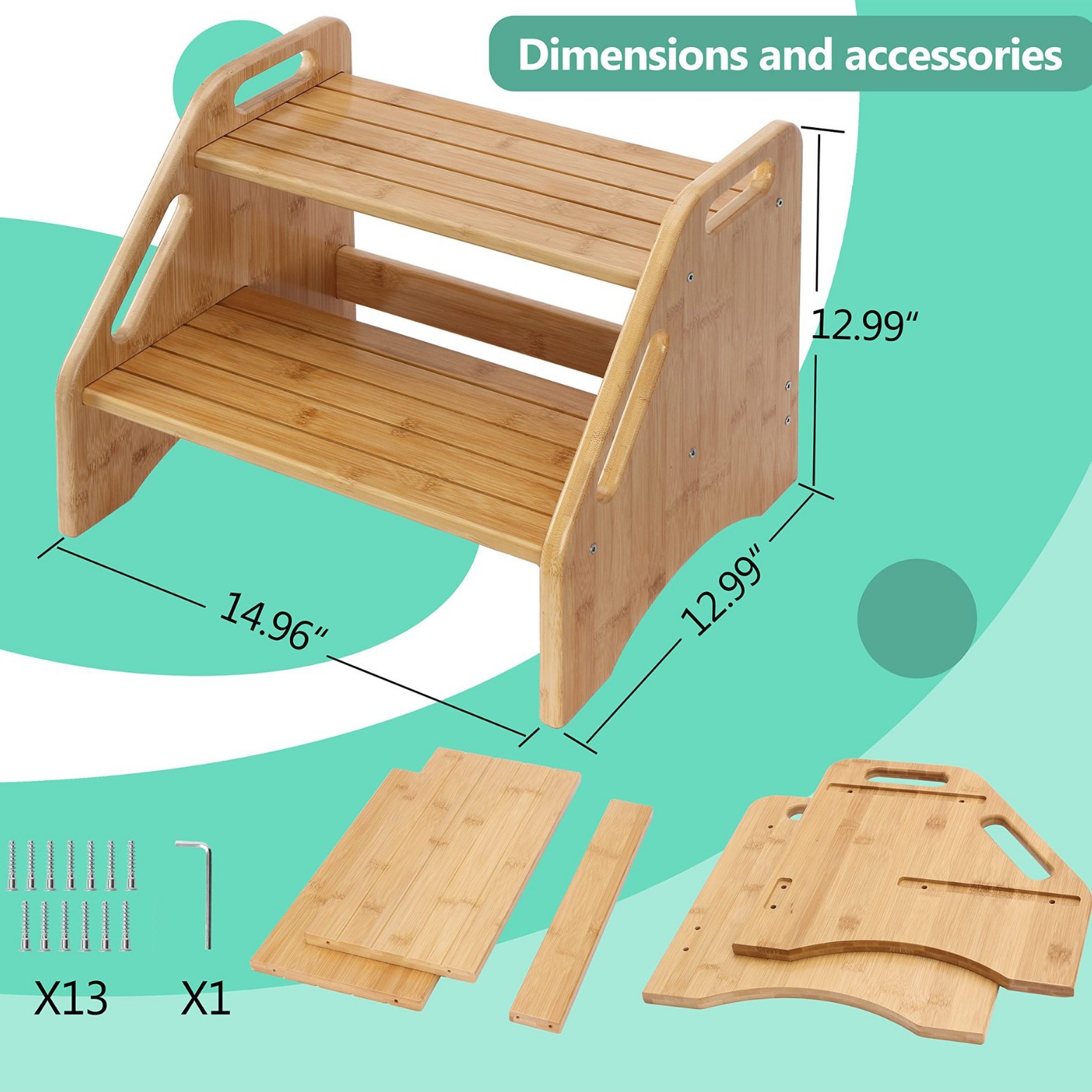 Taburete de baño para niños, taburete para bebés, escalones de lavado de manos, taburete de pies con pasamanos, torre de aprendizaje anti-rollback, madera image 16