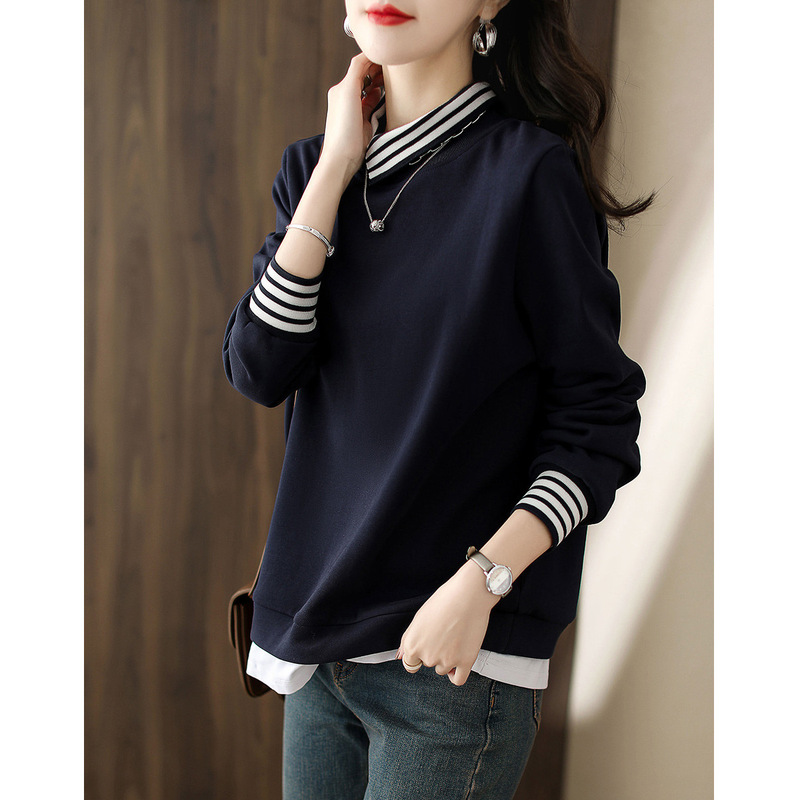 In stock★★2022 Spring and Autumn New elegant age-reducing rib stitching versatile comfortable half turtleneck sweater for women