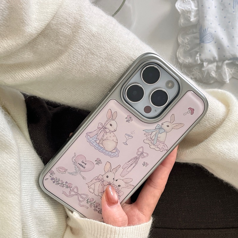 田园风细闪蝴蝶结碎花兔子适用iPhone16苹果15ProMax/14/13手机壳|undefined