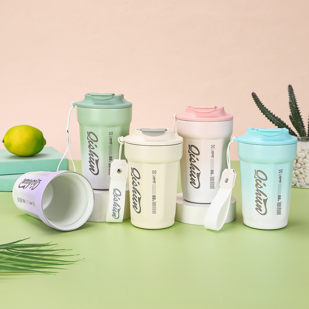 New Simple Gradient Octagonal Coffee Ceramic Inner Liner, Insulated With Handle, Portable Outdoor Cup_voghion.com