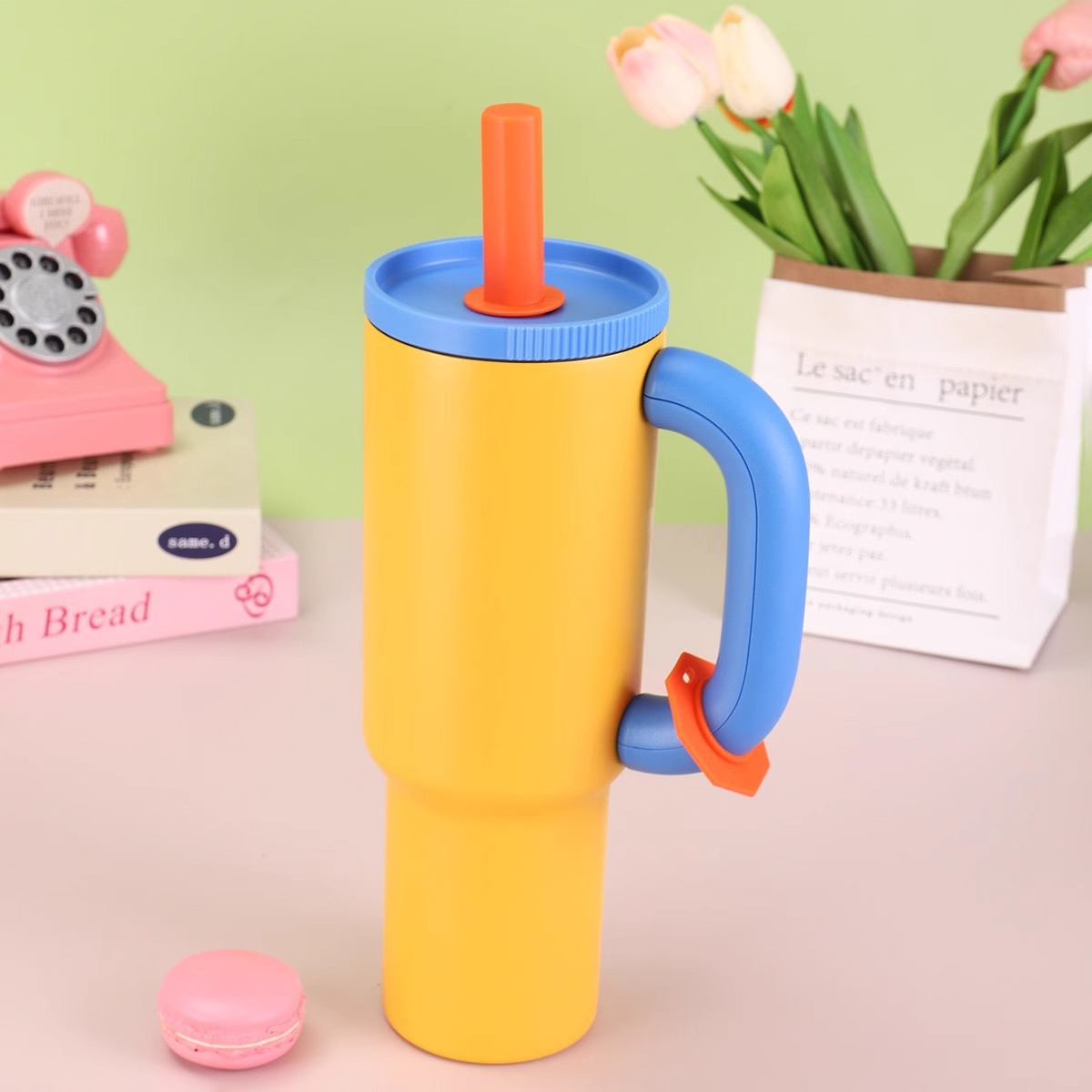 Cross-border 40oz mango taza de automóvil dopamina color 304 taza de vacío de acero inoxidable portable taza de hielo