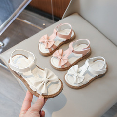 Girls sandals 2024 summer new style bow little girl princess shoes fashionable baby girl Korean style soft sole shoes
