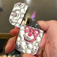 3D strawberry bear cute pink flame gas transparent lighter Instagram girls high-quality creative windproof string