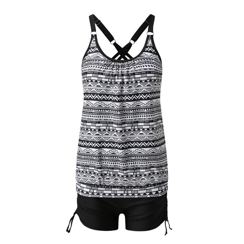 Amazon Women's Conservative Floral Two-Piece Swimsuit Set, Multi-Color Flat-Bottom Shorts, Cover-Up Shorts, New Leopard Sport Style