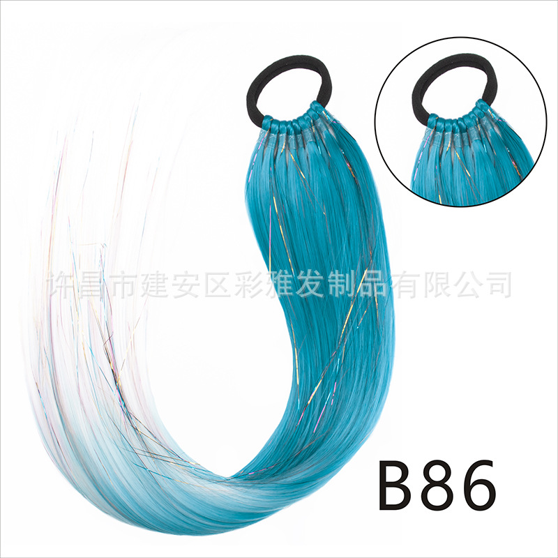 Comercio exterior transfronterizo láser de fibra química colorida cola de caballo 24 pulgadas trenzada de nueve hebras extensión de cabello cola de caballo simple y rápida