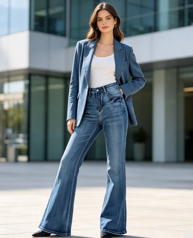 Jeans Acampanados para Mujer de Mezclilla de Algodón, Cintura Alta, Alta Elasticidad, para Uso Casual image 6