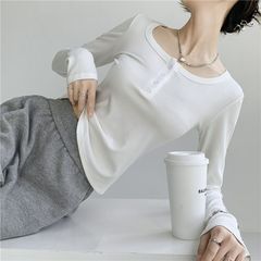 Wan フィット公式長袖 T シャツ女性のための春と秋の多用途スレッドスクエアカラーボトリングシャツトップス 3 色