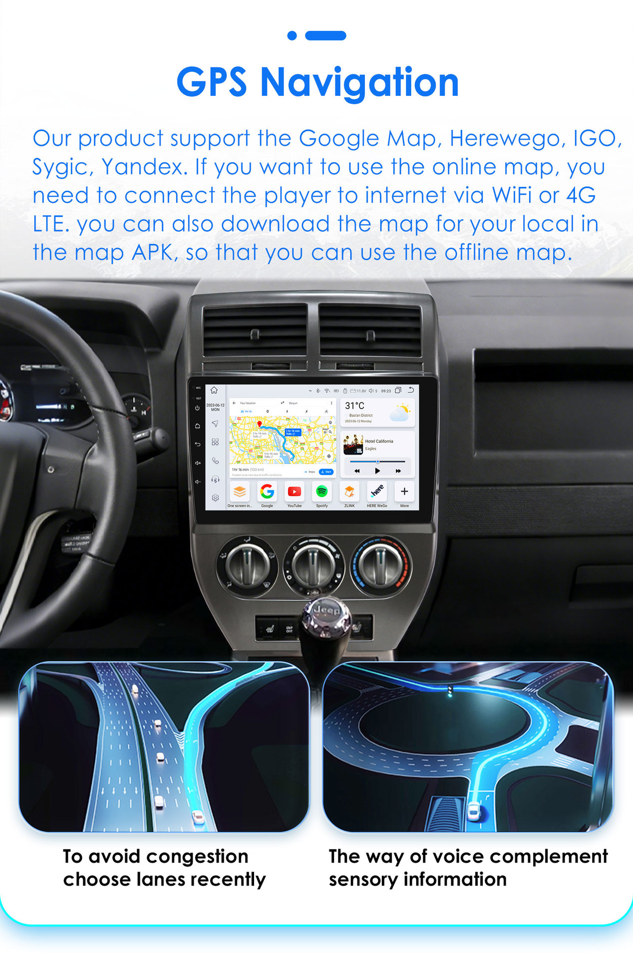 Suitable for Jeep Compass 07-09 Car Android Large-Screen Navigation System Gps All-In-One Device