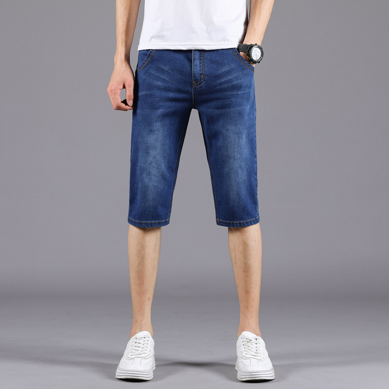 2021 denim shorts men's summer stretch l...