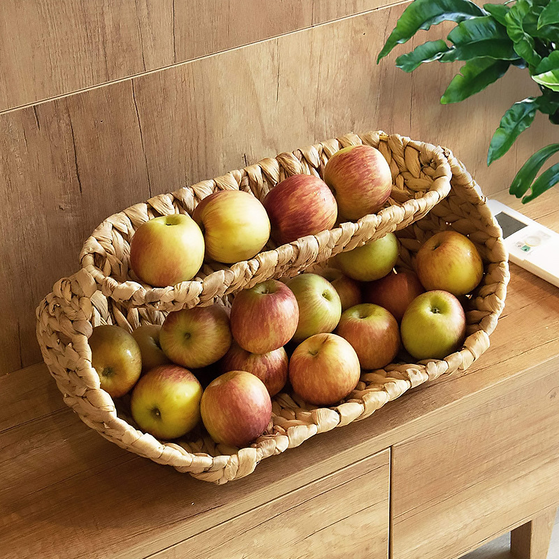 inswind mano de paja de doble capa cesta de frutas calabaza de agua tejida sala de estar baño artículos de baño estante