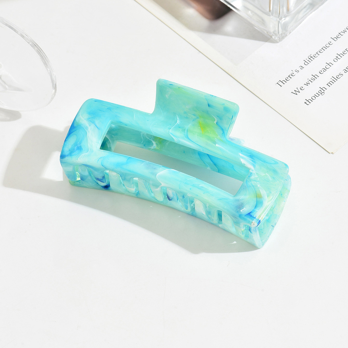 Cuadrado de tiburón de tamaño grande clips de mármol detrás de la cabeza clip de pelo temperamento colorido para el cabello de las mujeres agarrar 10.5cm de largo adornamiento para el cabello