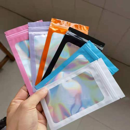 Laser window bone bags, colorful jewelry gift packaging bags, beauty clothing and accessories ziplock bags