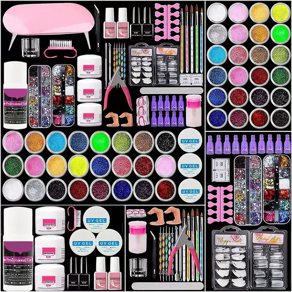 Nail Art Tool Set Complete Set of 58 Pieces, 42 Colors Nail Lamp, Nail Polish Gel, Beginner Nail Art Painting Gel Set Wholesale