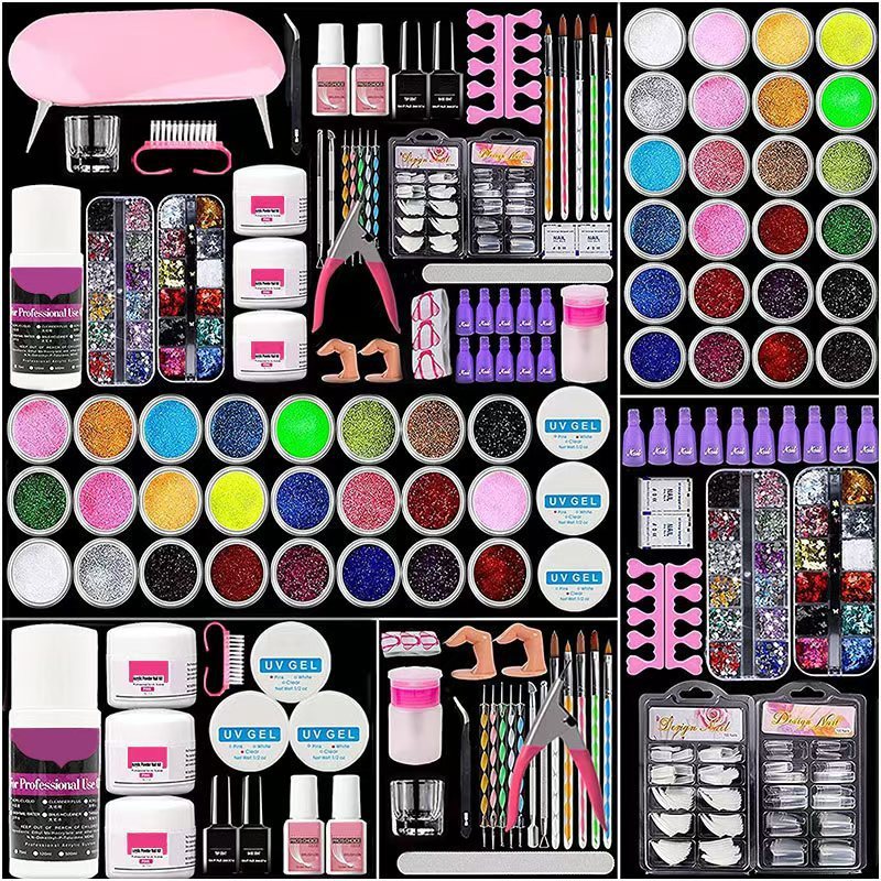 Nail Art Tool Set Complete Set of 58 Pieces, 42 Colors Nail Lamp, Nail Polish Gel, Beginner Nail Art Painting Gel Set Wholesale
