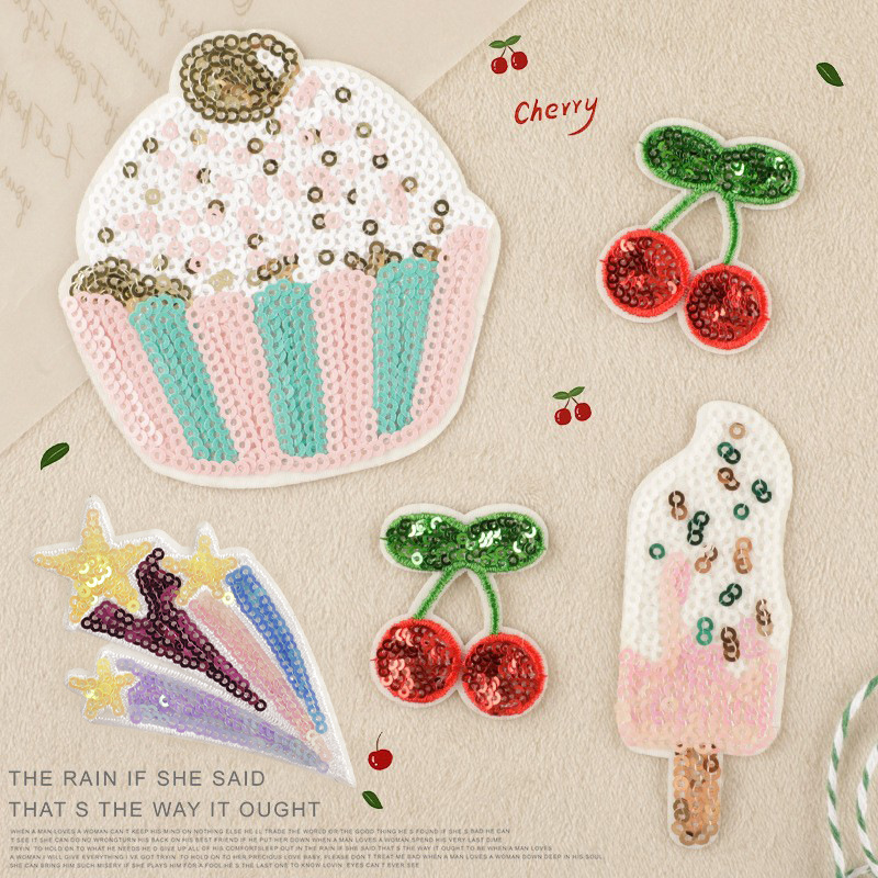 朵酷绣花标徽章刺绣贴衣帽辅料亮片蛋糕樱桃自粘补丁贴 patch布贴