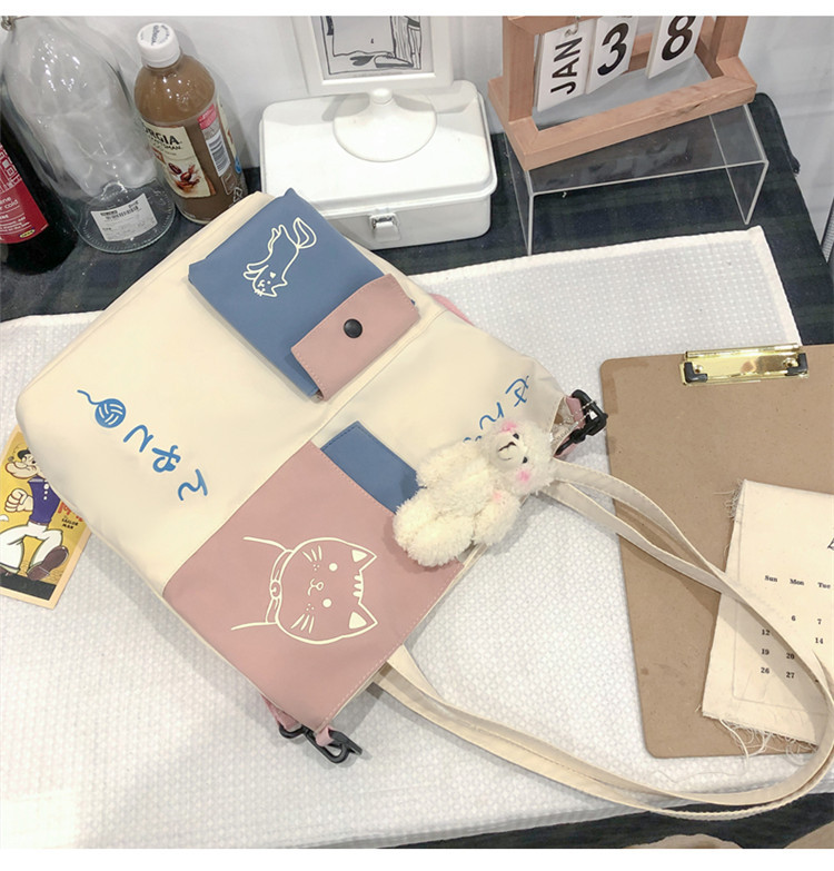 Wholesale Simple Hit Color Cat Pattern Messenger Tote Bag Nihaojewelry display picture 14