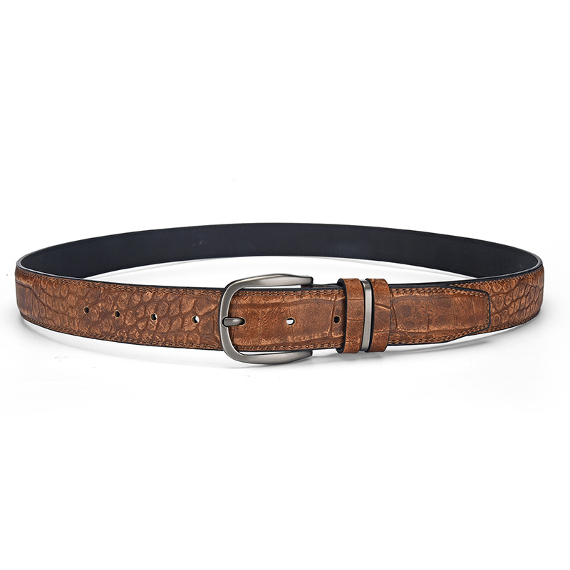 Jinbodun Men's Genuine Leather Casual Business Simple Pin Buckle Belt For Men 2026 Spring Chestnut Brown Gray_voghion.com