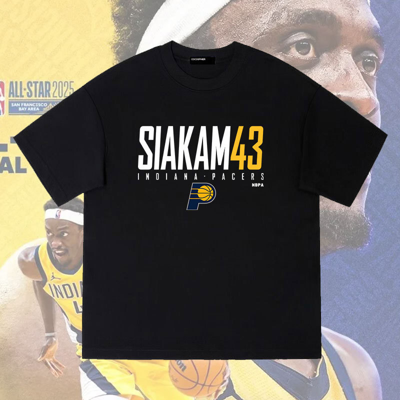 Star Siakam No. 0 Pacers Captain Velvet Cotton Pure Cotton Short Sleeve T-Shirt Loose Top Summer Sports