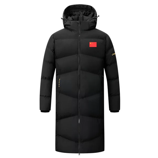 National team sports coat, unisex, long style, over-the-knee length, fleece-lined, suitable for athletes, winter training coat, student group cotton jacket