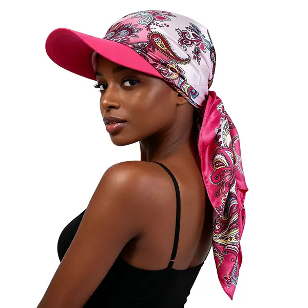 New Fashionable Silk Scarf Satin Printed Square Scarf Hat Outdoor Sunshade Sun Protection Tie-On Baseball Cap Printed Head Wrap Hat