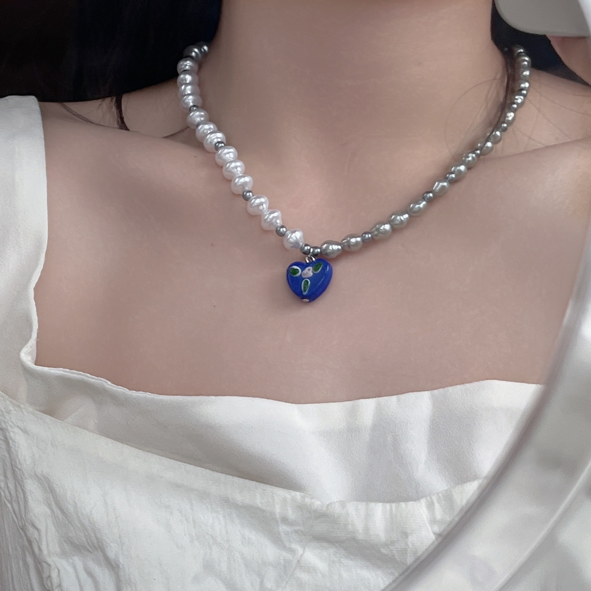 Mode Herzform Glas Perlen Halskette Mit Anhänger 1 Stück display picture 5