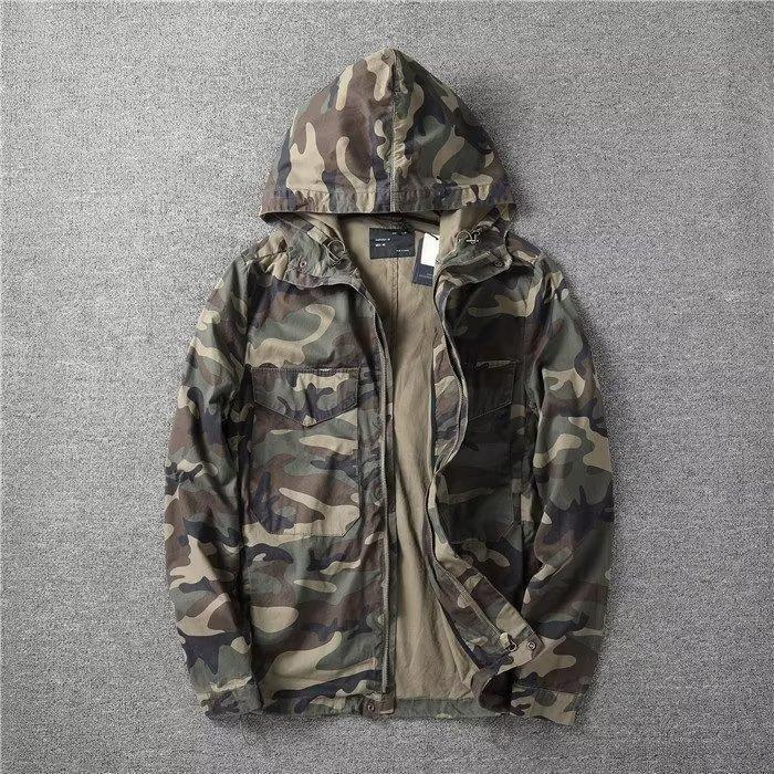 Vintage Washed Street Hooded Zipper Drawstring Multi-Pocket Workwear Coach Jacket Camouflage Jacket Top Trendy Men