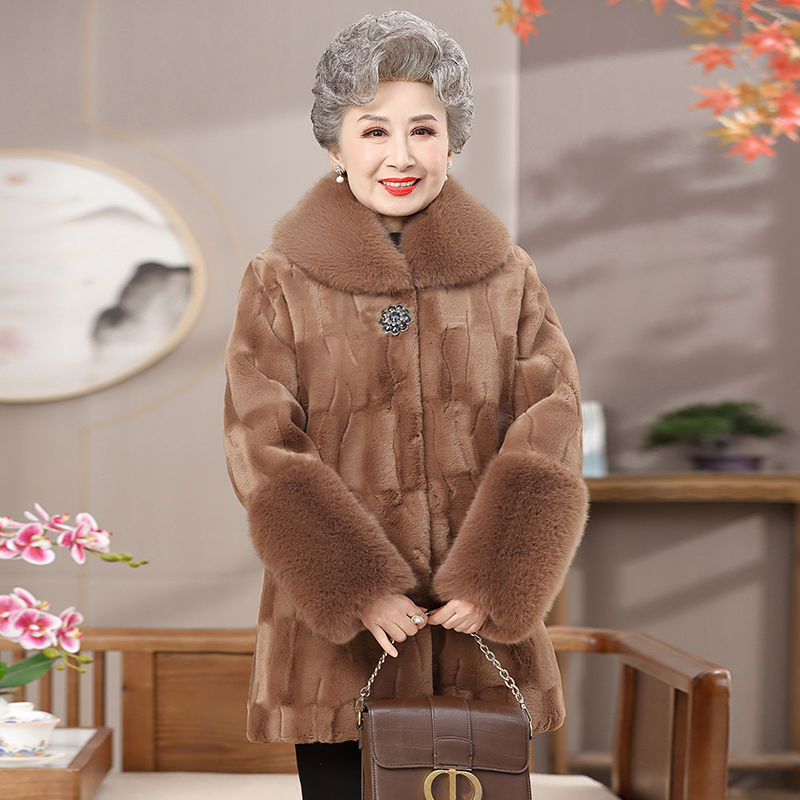 大衣奶奶秋冬冬装外套中老年人加厚妈妈毛呢太太老太太衣服水貂