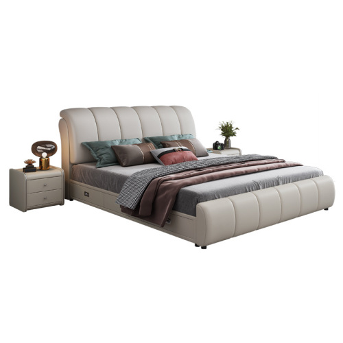 Leather bed master bedroom large bed 1.8 double small apartment 2 meters atmospheric modern simple soft package technology fabric bed