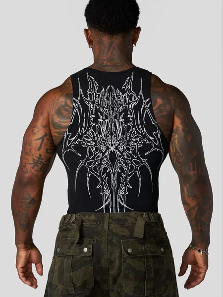 Youngla New Style Knitted Ice Silk Ribbed Sports Fitness Vest Quick-Drying Tight-Fitting Sleeveless Printed Top