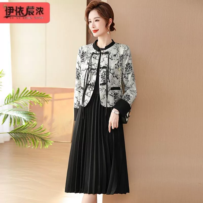 Весеннее платье оптом, костюм, одежда для мам в национальном стиле, одежда для 40-летних женщин средних лет, новое платье в китайском стиле, костюм, юбка для женщин
