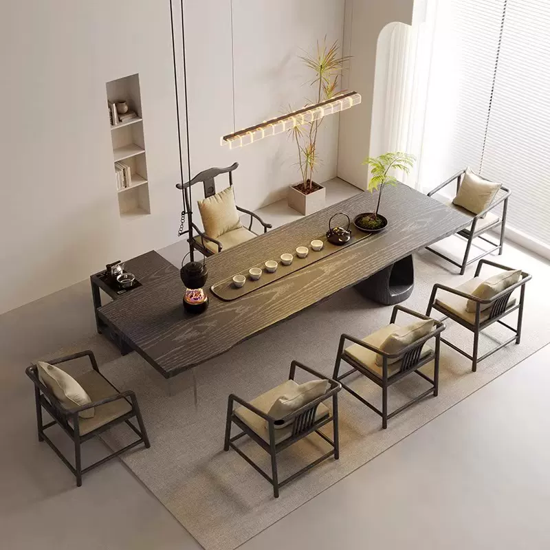 新中式实木茶桌办公室接待洽谈桌简约轻奢家用功夫茶桌椅组合定制