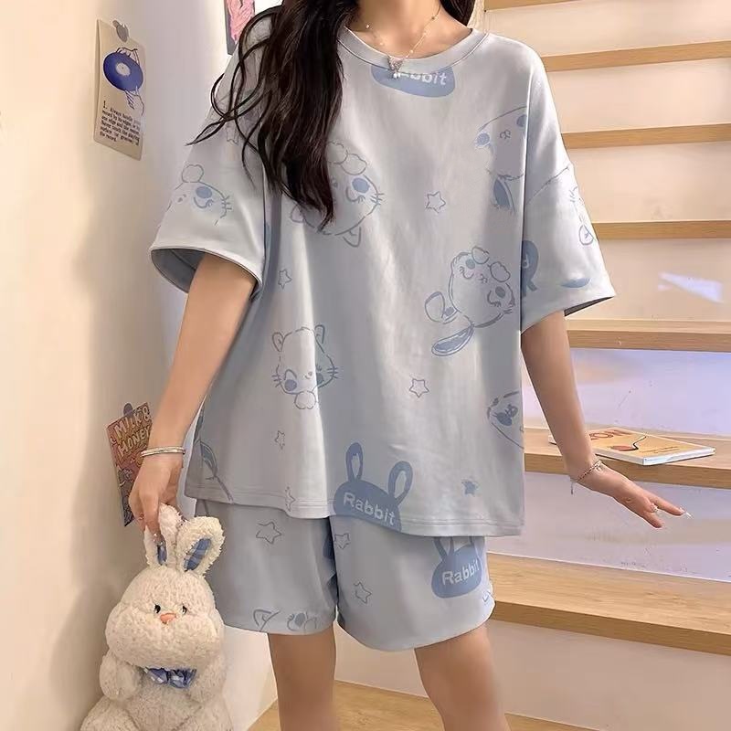 Pijama mujer verano suelto talla grande dulce y lindo estudiante pantalones cortos de manga corta se pueden usar trajes de servicio a domicilio coreanos