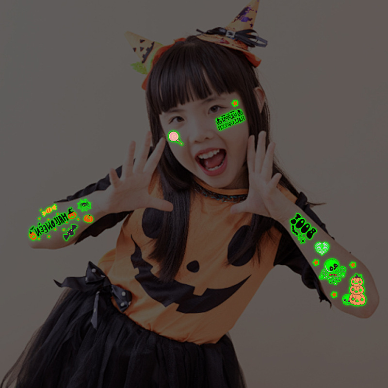 国境を越えた新しい発光ハロウィンタトゥーステッカー子供用漫画かわいいホリデーパーティー一時的な光るタトゥーステッカー|undefined