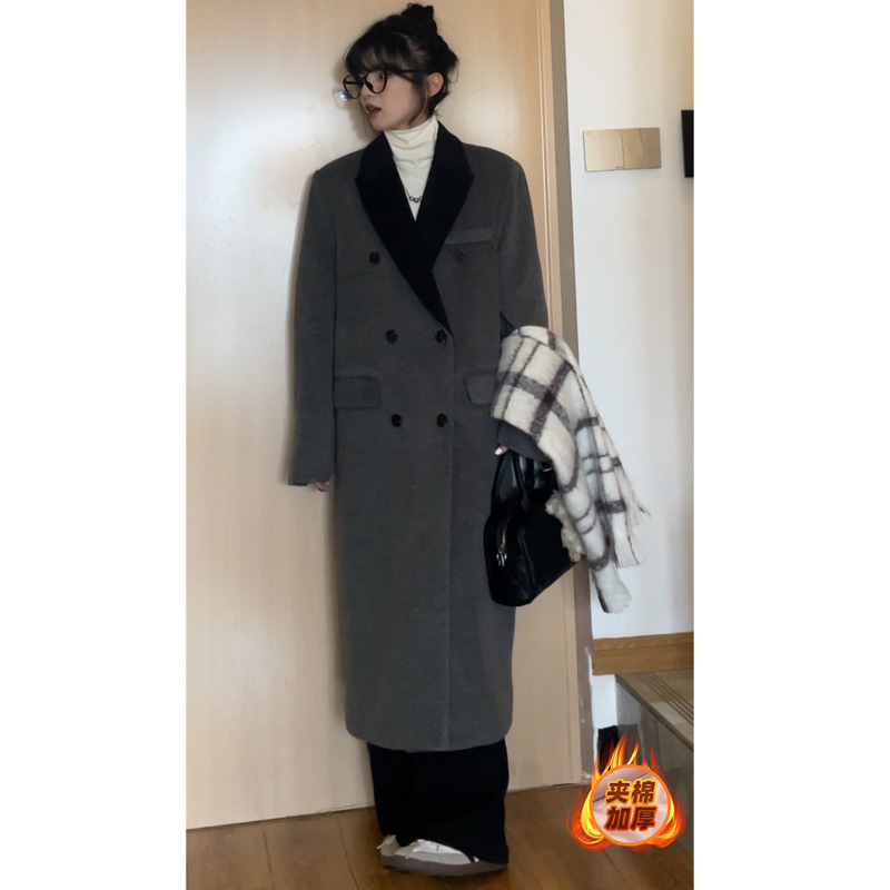 觅定灰色毛呢大衣正肩外套女冬季高级感长款西装呢子黑色小个子|undefined
