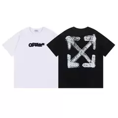 2025 Spring/Summer New OW Distorted Logo Arrow Crew Neck Pullover Short Sleeve Unisex Bulk Wholesale