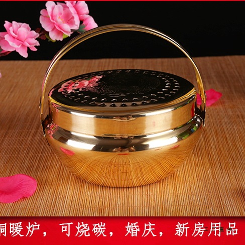 婚庆喜庆用品 结婚铜火铳 铜火盆 喜庆旺盆 大号 铜火脚炉暖手炉