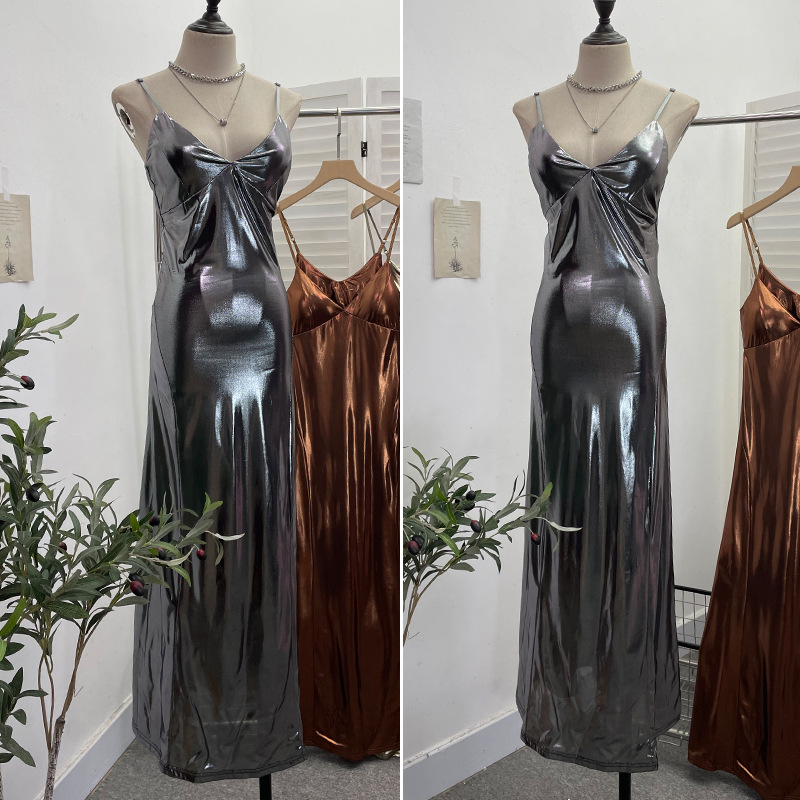 Sexy Liquid Metal Color Sling Dress with Chest Pad Dress 20 Sexy Liquid Metal Color Sling Dress with Chest Pad Dress