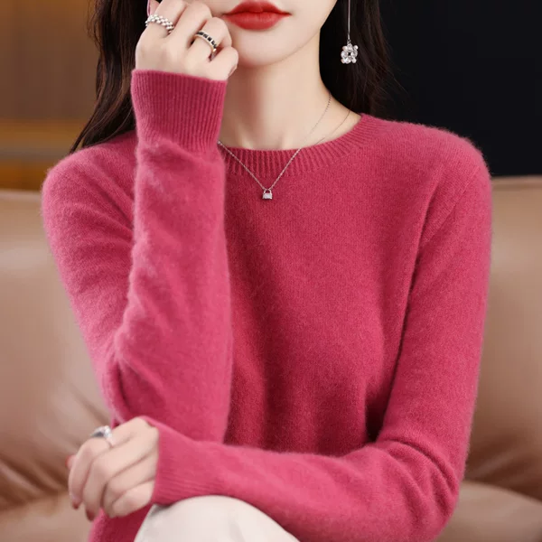 Women's Solid Color Crew Neck Wool Sweater, 2024 New Long-Sleeve Seamless Knit One-Piece Wool Sweater Base Layer