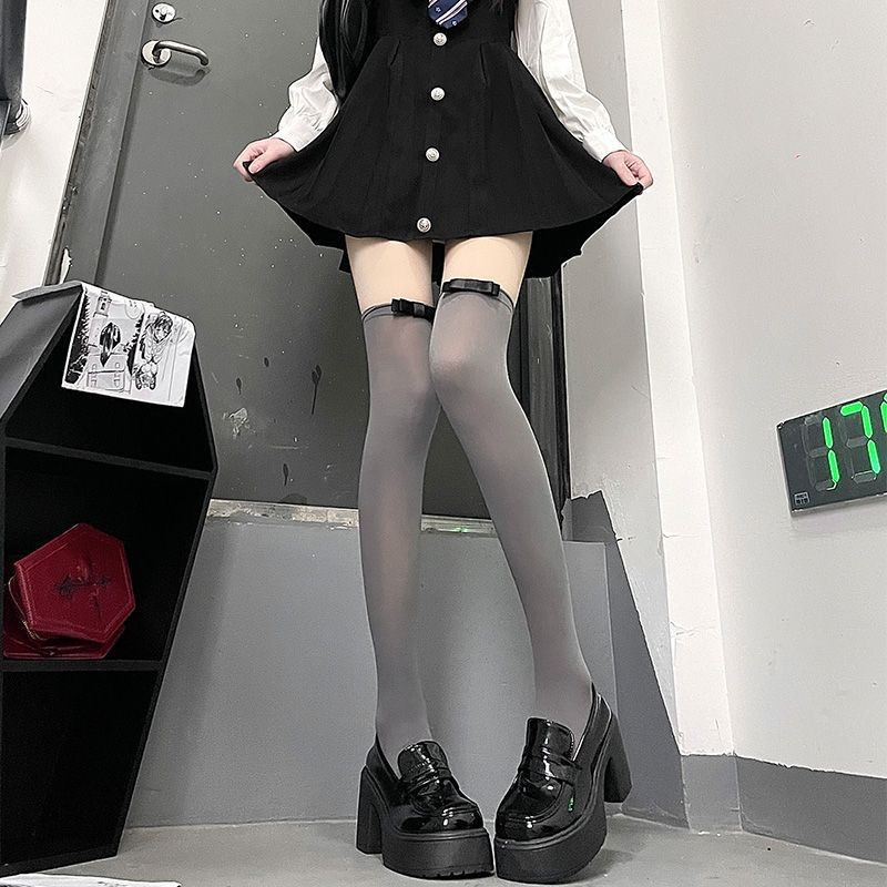 Japanese velvet white summer thin swan, socks with bow, internet celebrity, fitted