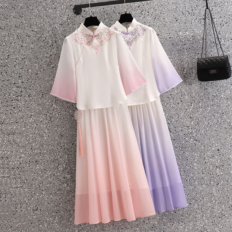 New ethnic-style Tang suit for women, fashionable summer style, youthful and artistic student look, two-piece spring/summer suit.