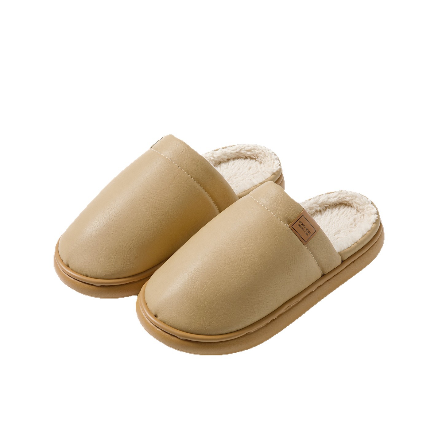 Pantoufles déodorantes et antibactériennes en coton pelucheux PU pour hommes et femmes en hiver à l'intérieur plus velours pour garder au chaud la maison pantoufles imperméables antidérapantes automne et hiver