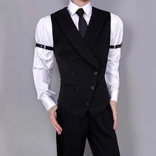 Spring and Autumn Men's Double-Breasted Suit Collar Waistcoat British Retro Business Casual Solid Color Slim Fashion Trendy Men's Vest