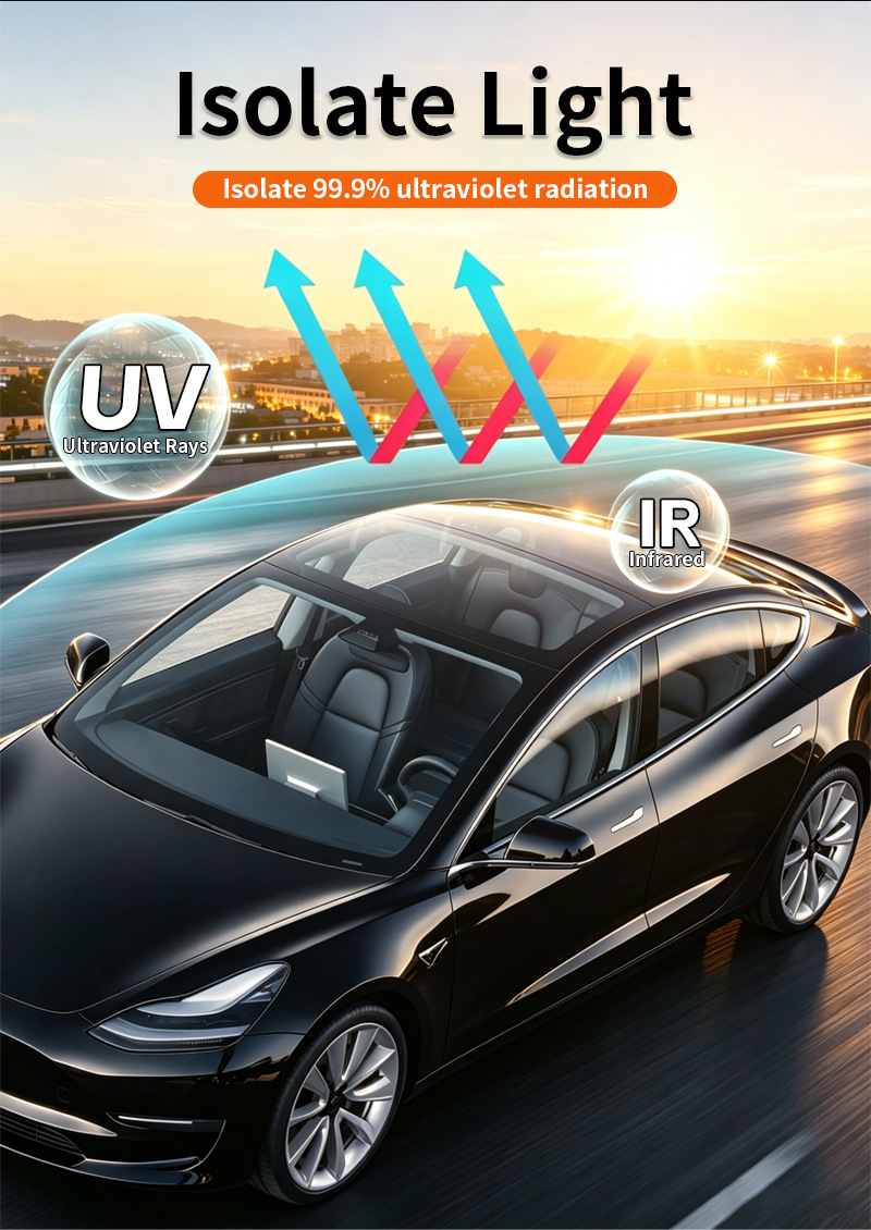Cross-Border Exclusive Supply for 2020-2024 Model 3 Pre-Cut Tpu Sunroof Black Crystal Ice Armor Heat Insulation Film