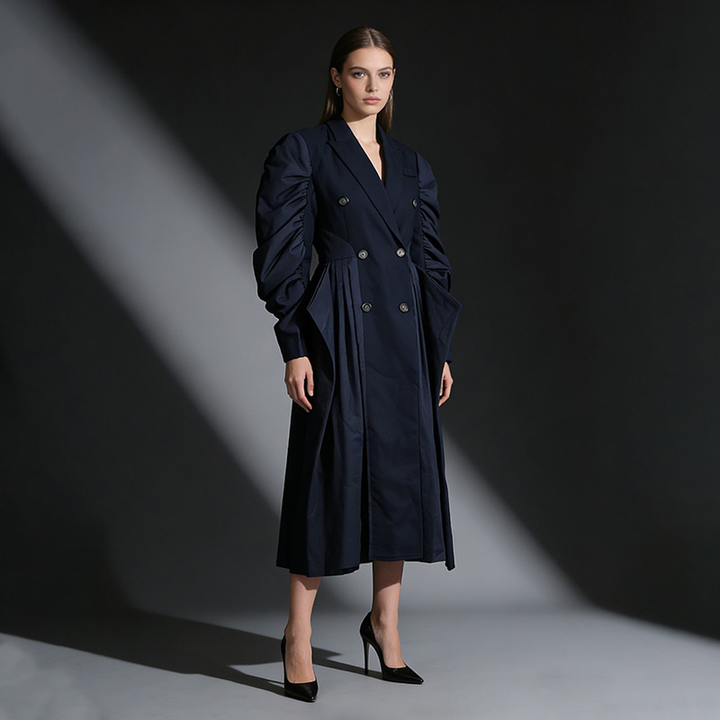European and American Style Trendy Trench Coat for Women, 2026 Spring New Model with Irregular Puff Sleeve Design and Patchwork