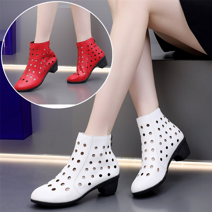 Summer Thick-Heeled Hollow Sandals, High-Top Clogs, Middle-Aged and Elderly Mothers' Dancing Shoes, Medium-Heeled Sandals, Women's Soft Soles