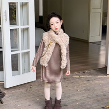 女童毛马甲2025冬新款毛毛背心儿童环保皮草马甲叠穿外套miu系
